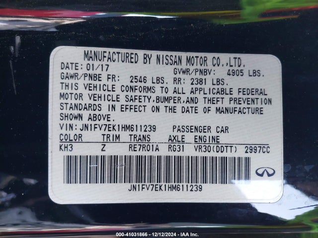 Aukcja sprzedaży 2017 Infiniti Q60 3.0t Red Sport 400, vin: JN1FV7EK1HM611239, numer aukcji: 41031866