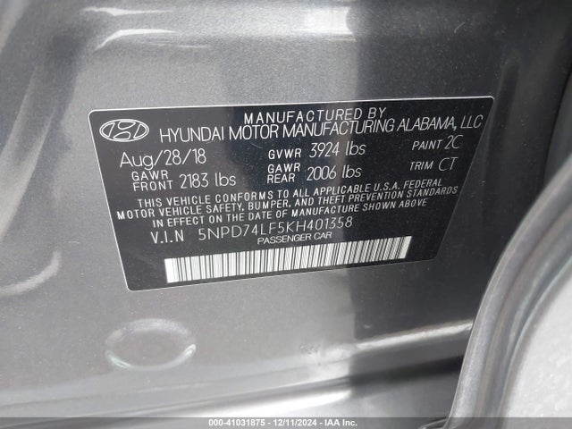 Hyundai ELANTRA SE 2019 5NPD74LF5KH401358 Image 9
