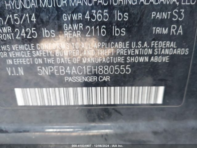 5NPEB4AC1EH880555 Hyundai SONATA GLS