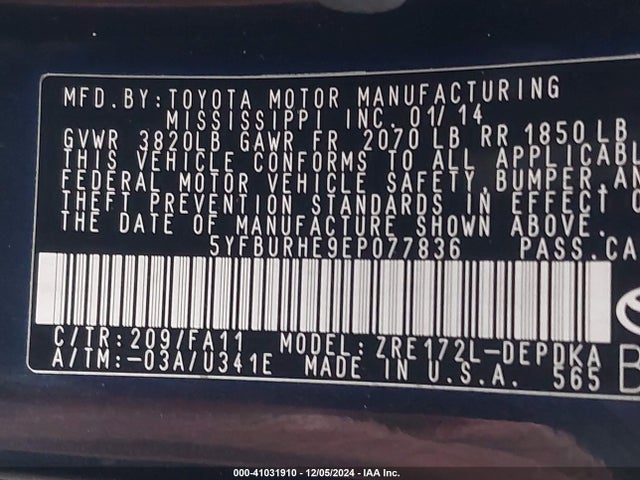 Toyota COROLLA L 2014 5YFBURHE9EP077836 Image 9