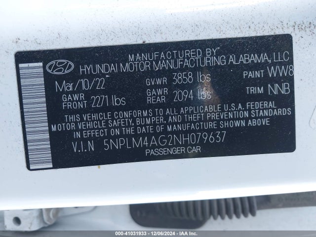 Hyundai ELANTRA SEL 2022 5NPLM4AG2NH079637 Image 9