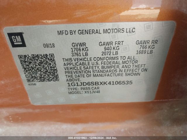 1G1JD6SBXK4106535 Chevrolet Sonic Lt Auto