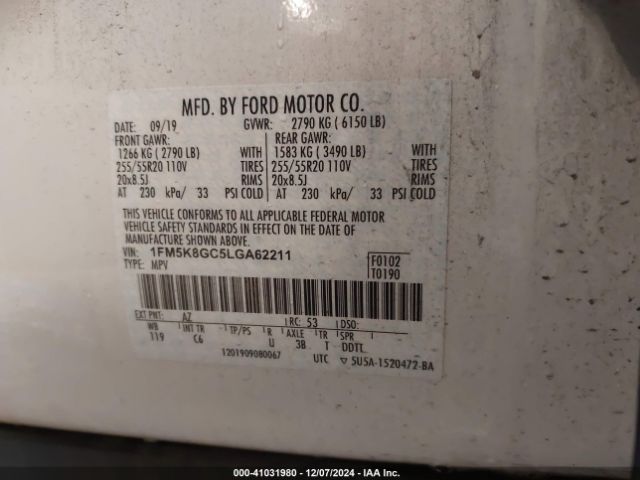 1FM5K8GC5LGA62211 Ford Explorer St