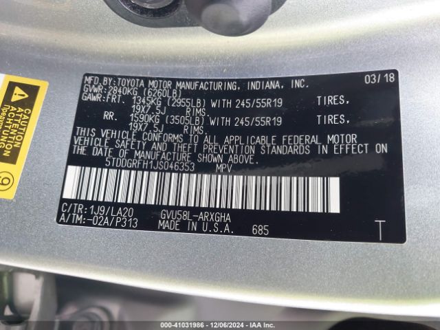 5TDDGRFH1JS046353 Toyota Highlander Hybrid Limited