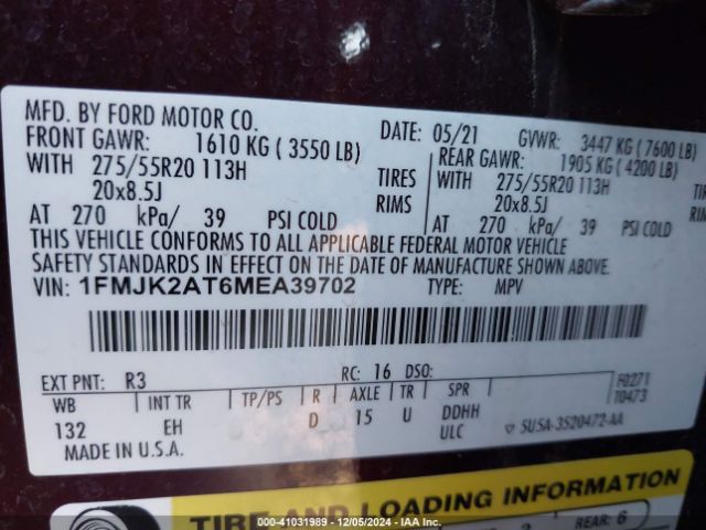 1FMJK2AT6MEA39702 Ford Expedition Limited Max