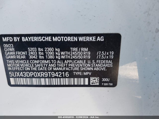 5UX43DP0XR9T94216 BMW 2024