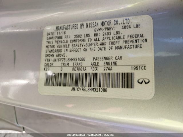 JN1CV7EL8HM321088 Infiniti Q60 2.0t Premium