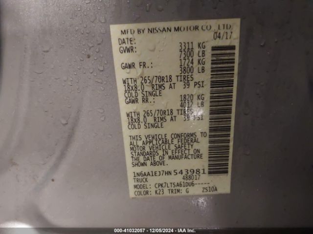 1N6AA1EJ7HN543981 Nissan TITAN SV
