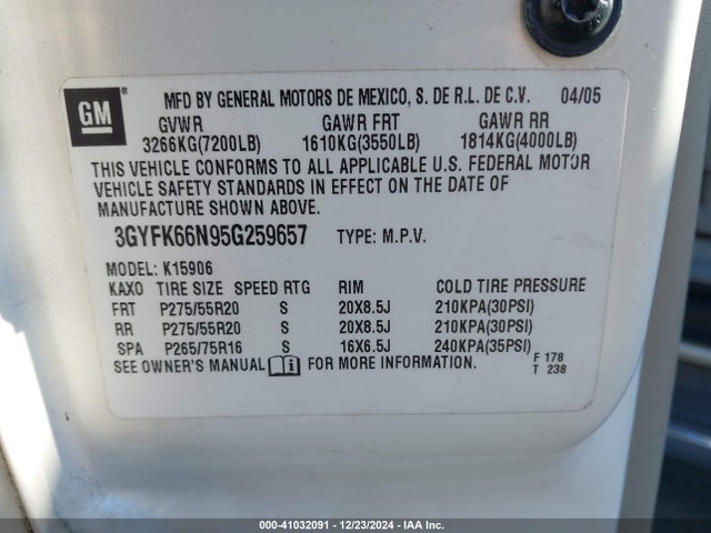 2005 CADILLAC ESCALADE ESV 3GYFK66N95G259657 Photo 8