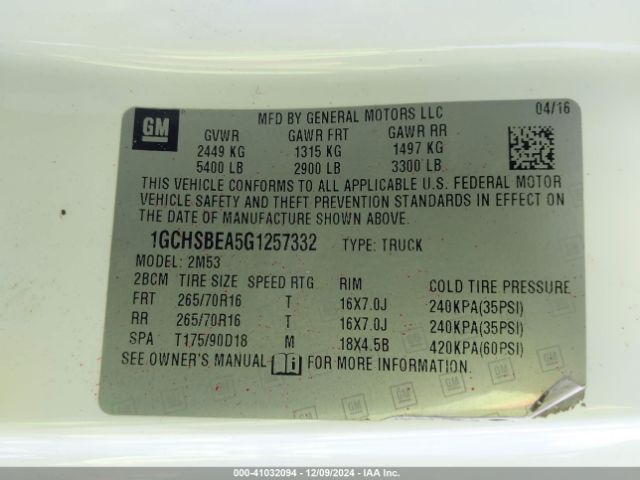 1GCHSBEA5G1257332 Chevrolet Colorado Wt