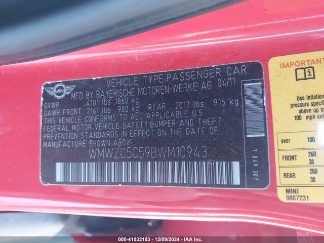 2011 MINI COOPER S COUNTRYMAN WMWZC5C59BWM10943 Photo 8