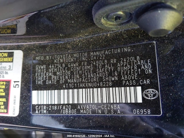4T1C11AKXNU048228 Toyota a25a-fks