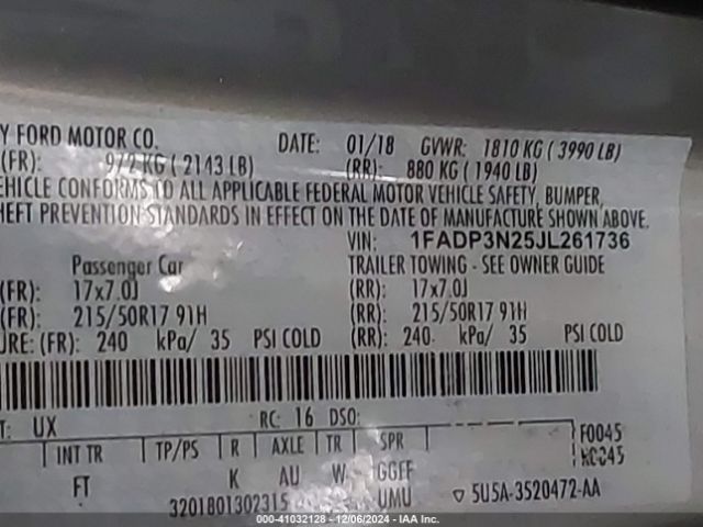 1FADP3N25JL261736 Ford Focus Titanium