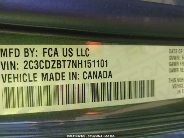 2C3CDZBT7NH151101 Dodge Challenger R/t