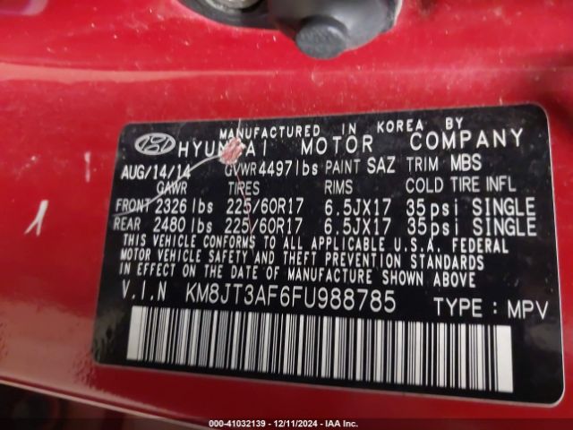 KM8JT3AF6FU988785 Hyundai TUCSON GLS