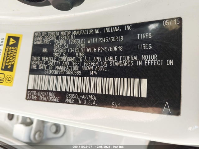 5TDKKRFH5FS090689 Toyota Highlander Xle V6