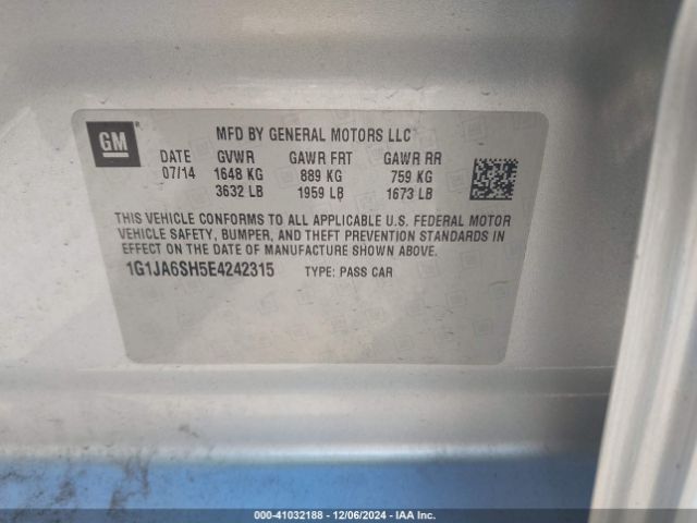 1G1JA6SH5E4242315 Chevrolet Sonic Ls Auto