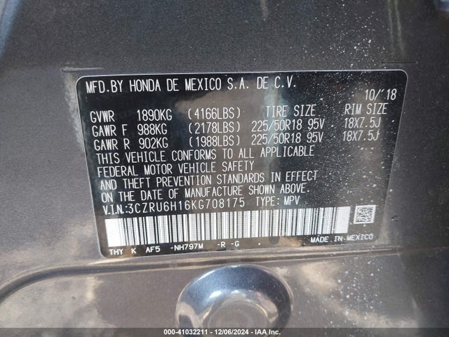 3CZRU6H16KG708175 Honda HR-V SPORT