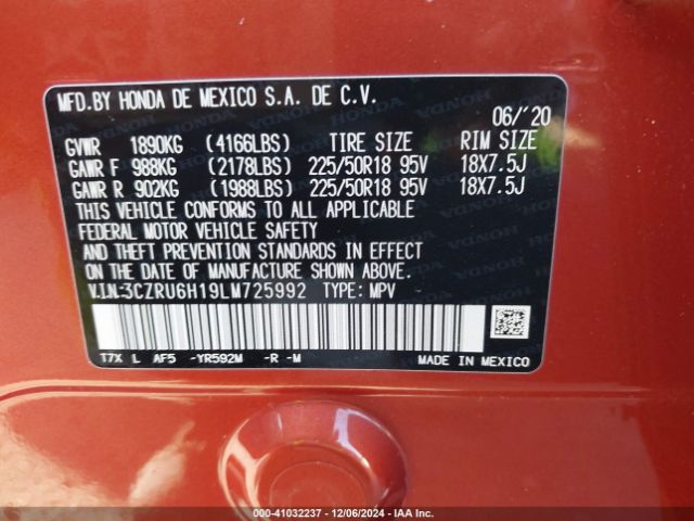 3CZRU6H19LM725992 Honda Hr-v Awd Sport