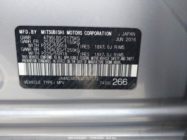 JA4AD3A34GZ057272 Mitsubishi Outlander Se