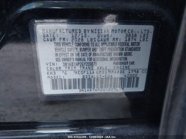 3N1AB7AP2GY209679 Nissan SENTRA SL