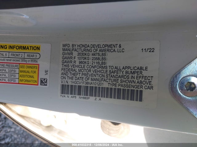 1HGCV1F38NA101201 Honda Accord Sport