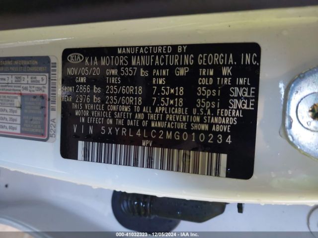 5XYRL4LC2MG010234 KIA SORENTO S