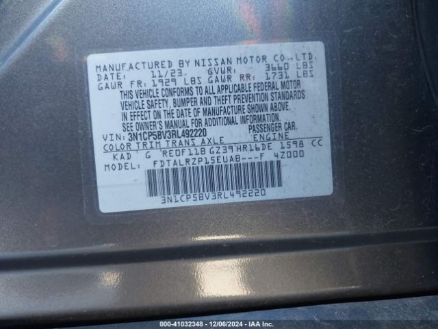 3N1CP5BV3RL492220 Nissan Kicks S Xtronic Cvt