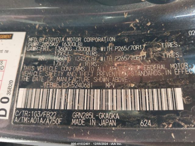 JTEBU5JR0F5240681 Toyota 4RUNNER SR5