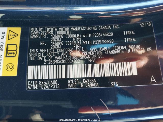 2T2BGMCAXKC034922 Lexus RX 450H