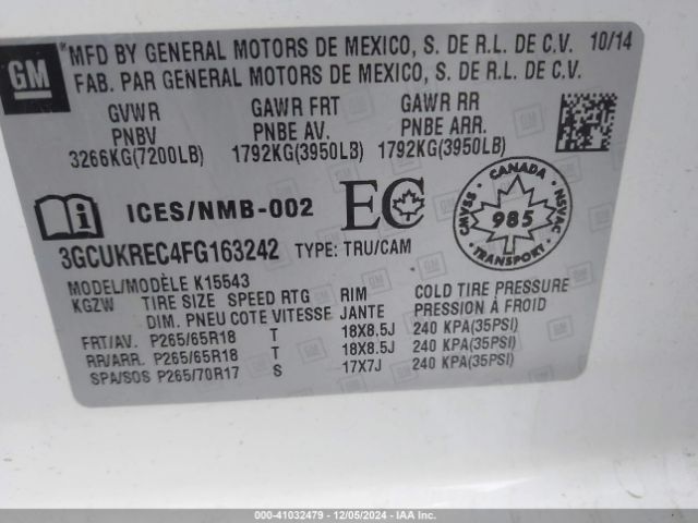 3GCUKREC4FG163242 Chevrolet Silverado 1500 1lt/2lt