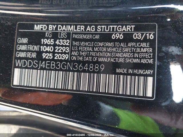 Aukcja sprzedaży 2016 Mercedes-benz Cla 250, vin: WDDSJ4EB3GN364889, numer aukcji: 41032485