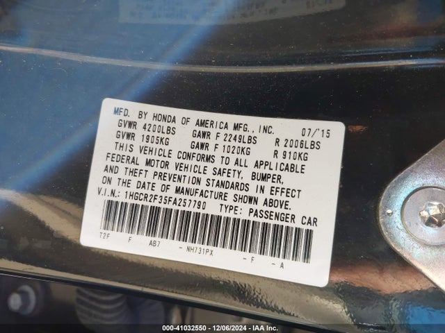 Honda ACCORD LX 2015 1HGCR2F35FA257790 Image 9