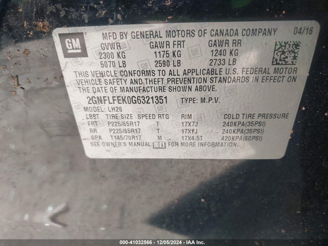 Chevrolet EQUINOX LT 2016 2GNFLFEK0G6321351 Image 9
