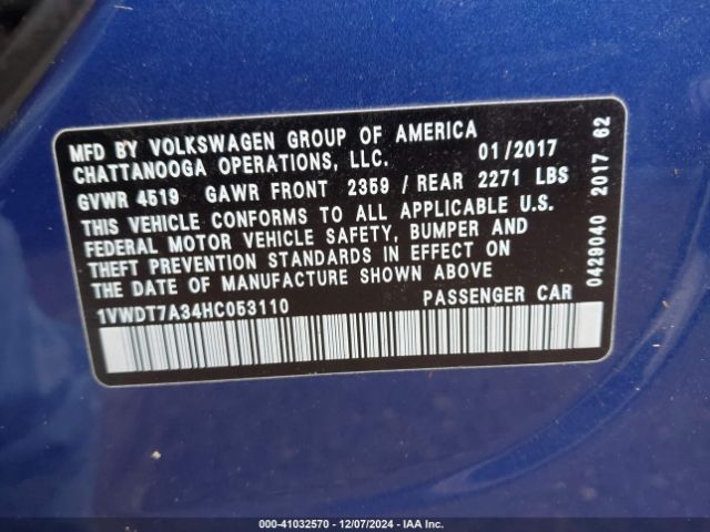 1VWDT7A34HC053110 Volkswagen Passat 1.8t R-line
