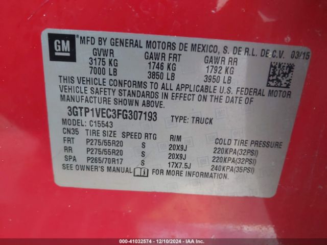 3GTP1VEC3FG307193 GMC Sierra 1500 Slt