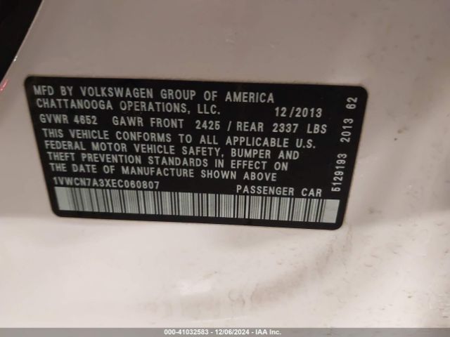 1VWCN7A3XEC060807 Volkswagen Passat 2.0l Tdi Sel Premium