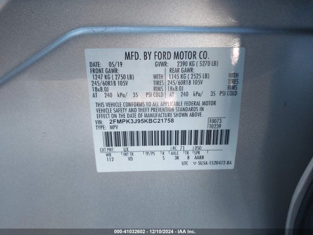 Ford EDGE SEL 2019 2FMPK3J95KBC21758 Image 9
