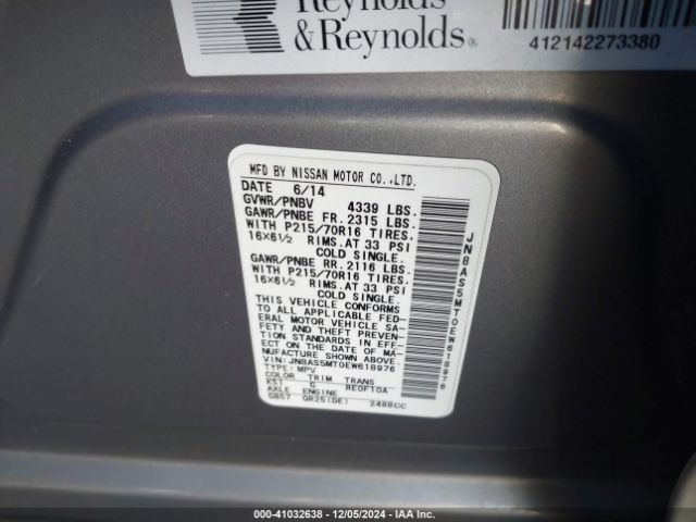JN8AS5MT0EW618976 Nissan Rogue Select S