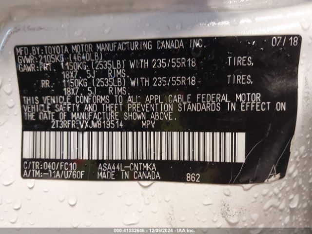 2T3RFREVXJW819514 Toyota Rav4 Adventure/xle
