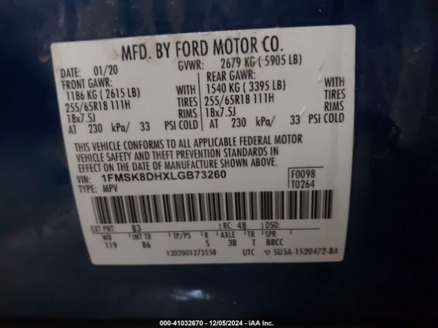 2020 FORD EXPLORER 1FMSK8DHXLGB73260 Photo 8