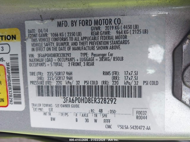 Ford FUSION SE 2014 3FA6P0HD8ER328292 Image 9