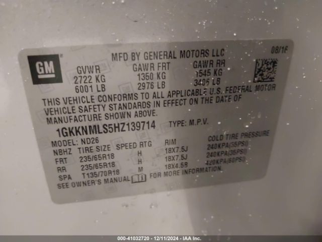 1GKKNMLS5HZ139714 GMC Acadia Slt-1