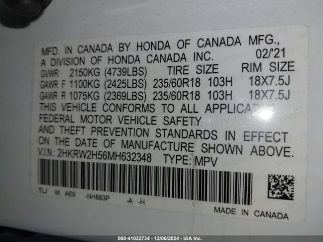 2HKRW2H56MH632348 Honda Cr-v Awd Ex