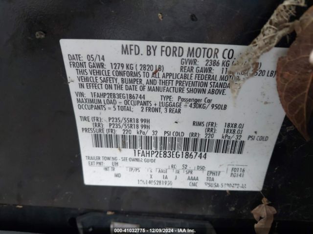 1FAHP2E83EG186744 Ford TAURUS SEL
