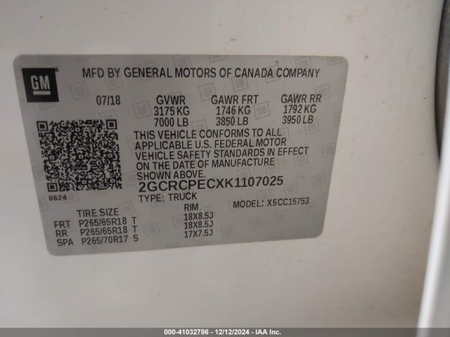 Chevrolet Silverado 1500 Ld Lt 2019 2GCRCPECXK1107025 Image 9