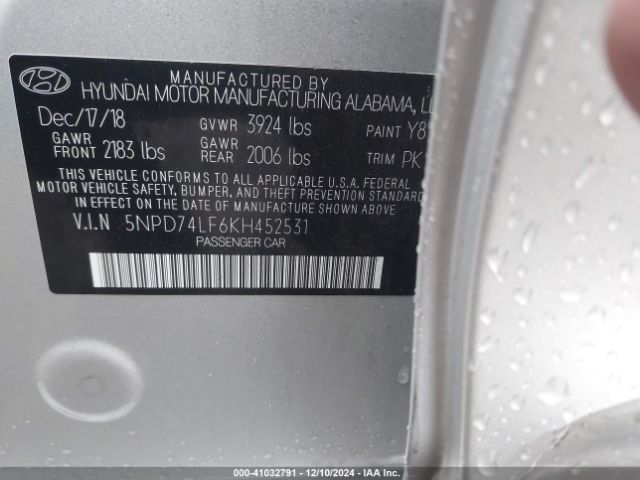 5NPD74LF6KH452531 Hyundai ELANTRA SE