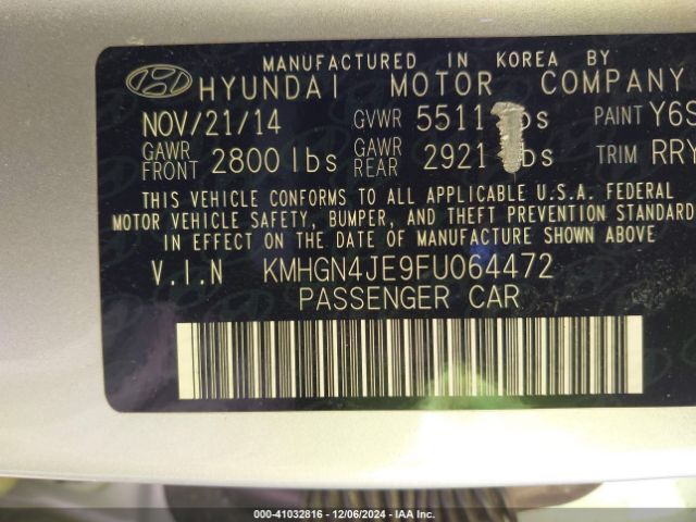 KMHGN4JE9FU064472 Hyundai Genesis 3.8