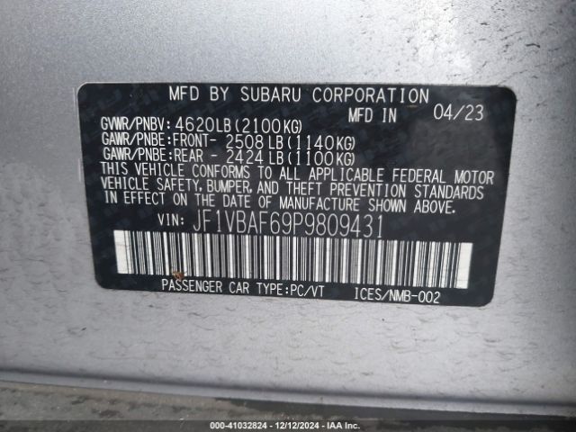 JF1VBAF69P9809431 Subaru Wrx Premium