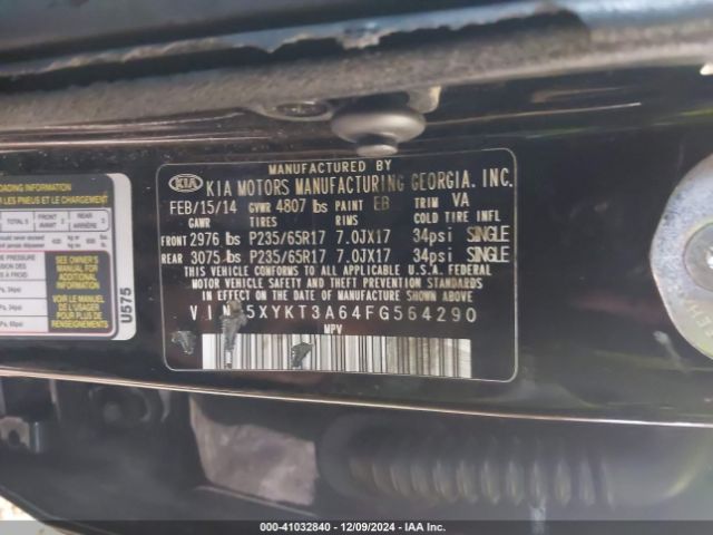 5XYKT3A64FG564290 KIA SORENTO LX